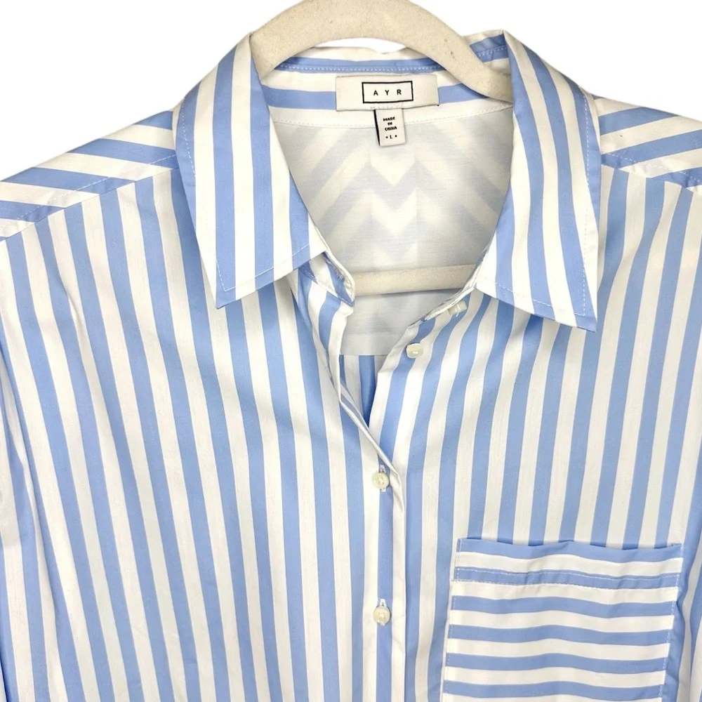 NWOT AYR The Deep End Button Down Shirt Large Blue/White Stripes - Picture 9 of 16